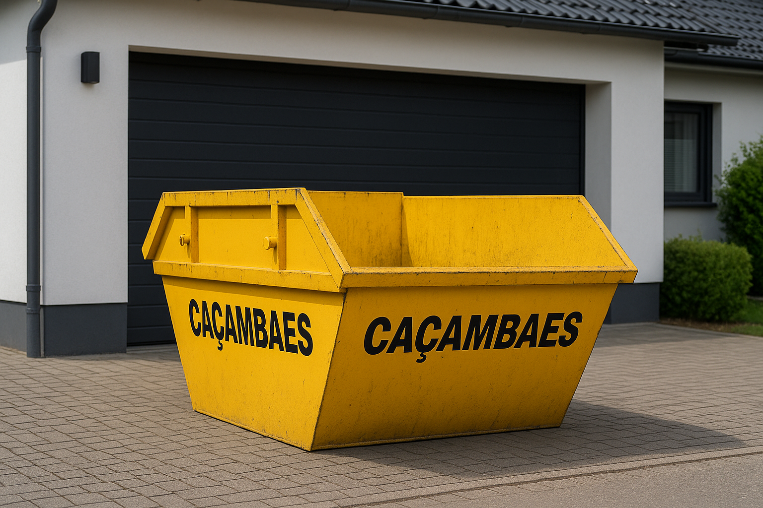 Caçamba sendo carregada com entulho